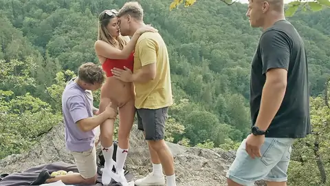 Hotwife witnesses his gf smooching 2 strangers