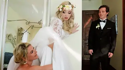 The groom catches the wife scissoring a lezzie