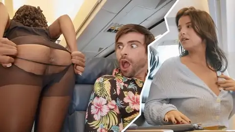 Dark Haired is surprised, but stewardess glad to plumbed
