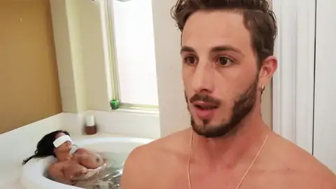 Trying to hide his full salute from the huge-chested COUGAR