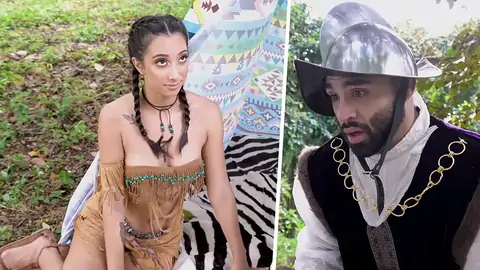 Outdoors poke-out for a girl cosplaying as an Indian