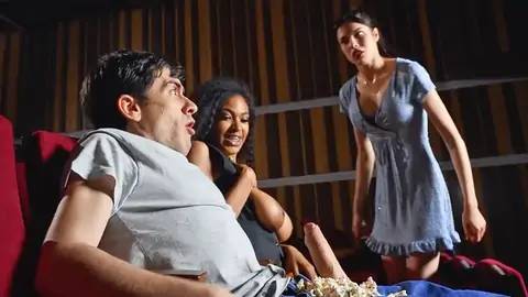 Public interracial in the cinema with an ebony