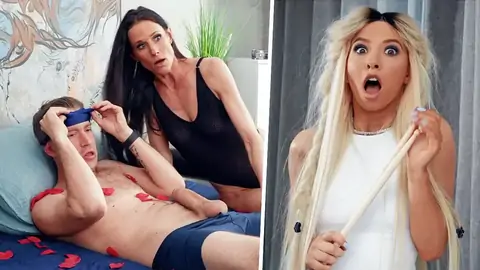 Eyes covered guy getting a mitt-job by Kenzie Reeves