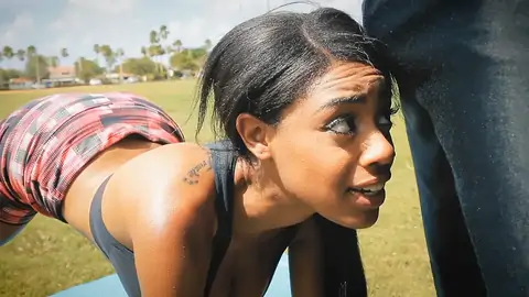 Defined dark-hued is encountered outdoor and she is seduced