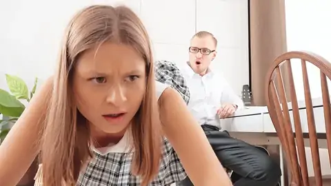 Astonished student in mini-micro-skirt give mitt-job her schoolteacher